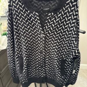 Liverpool Black and White Herringbone Knit Cardigan
